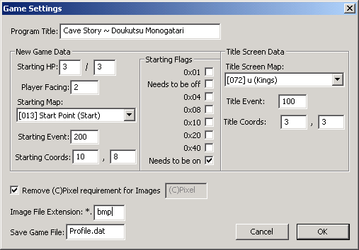 A screenshot of CaveEditors game settings dialogue detailing how to change the image extension used by the game